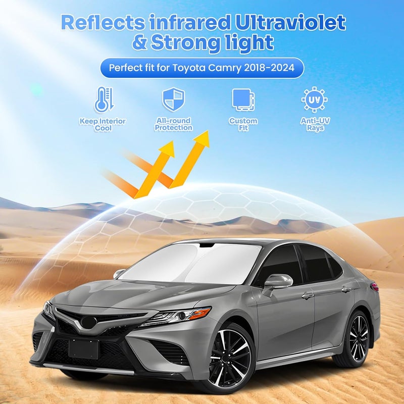 Canvcle Window Shades for 2018-2024 Toyota Camry Accessories Windshield Sun Shade Side Rear Window Cover Sunshade Sun Visor Shield Privacy Protection for Camping Keep Vehicle Cool Black 6PCS - Image 2